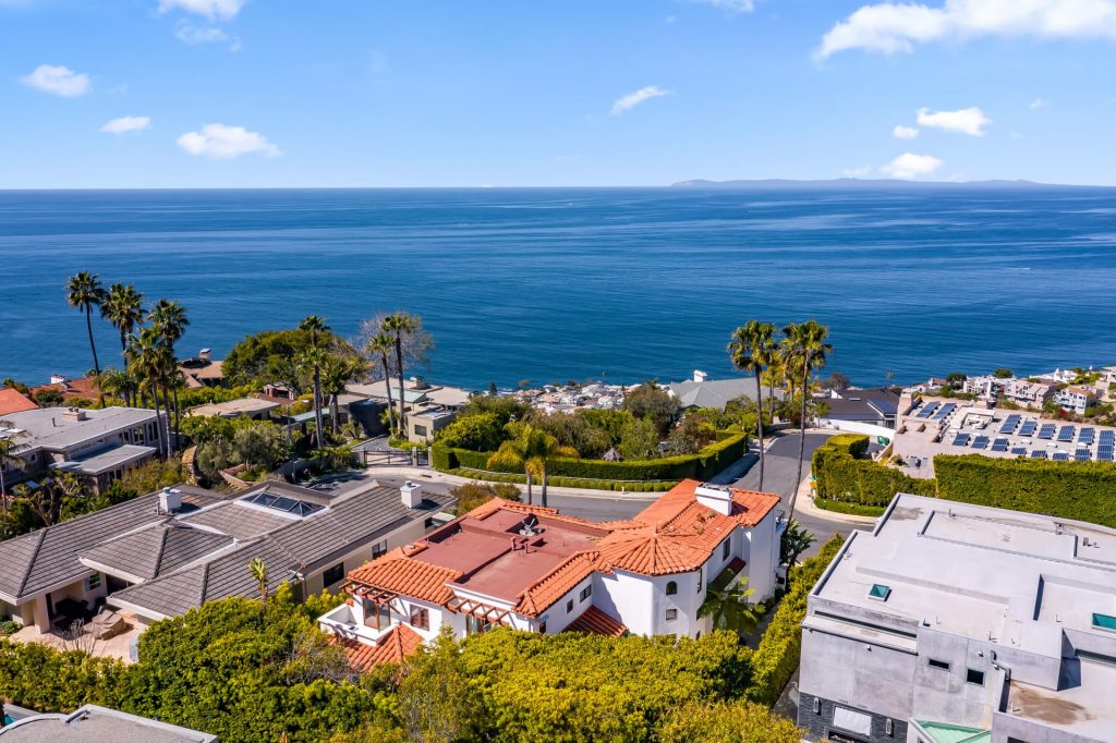 Aerial view of 724 Davis Way in Laguna Beach with ocean views