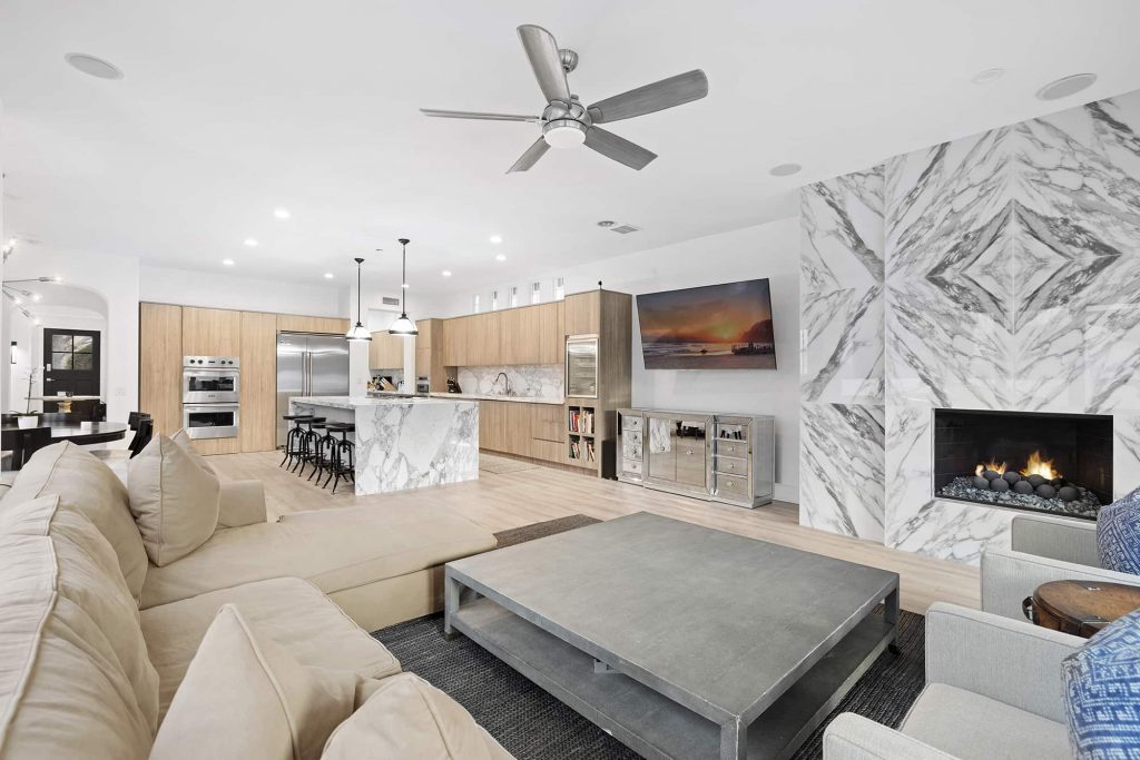 Upgraded, open format kitchen and living room at 9 Seabluff, Newport Beach in Bonita Canyon