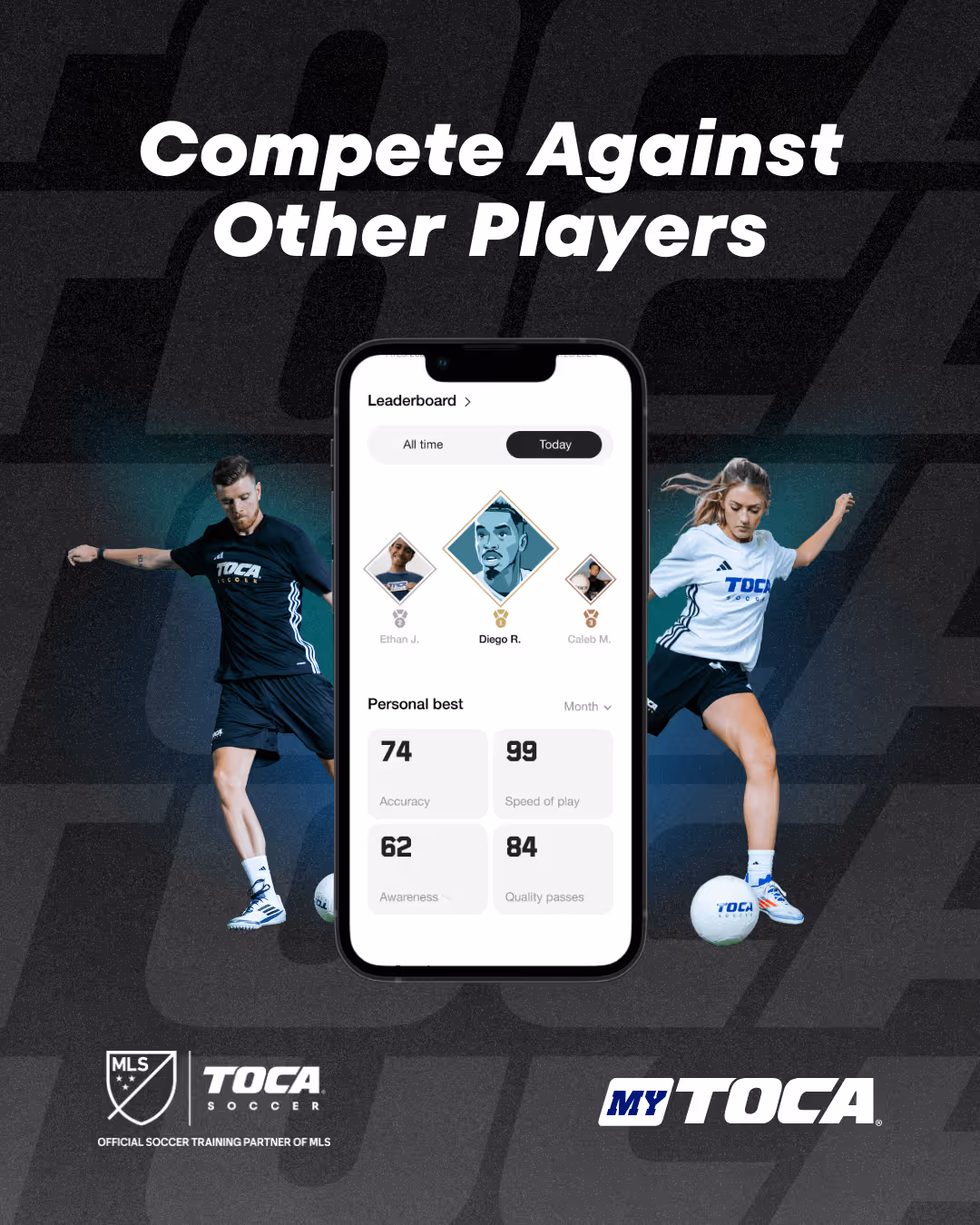Leaderboard of MyTOCA digital displays on a mobile device.