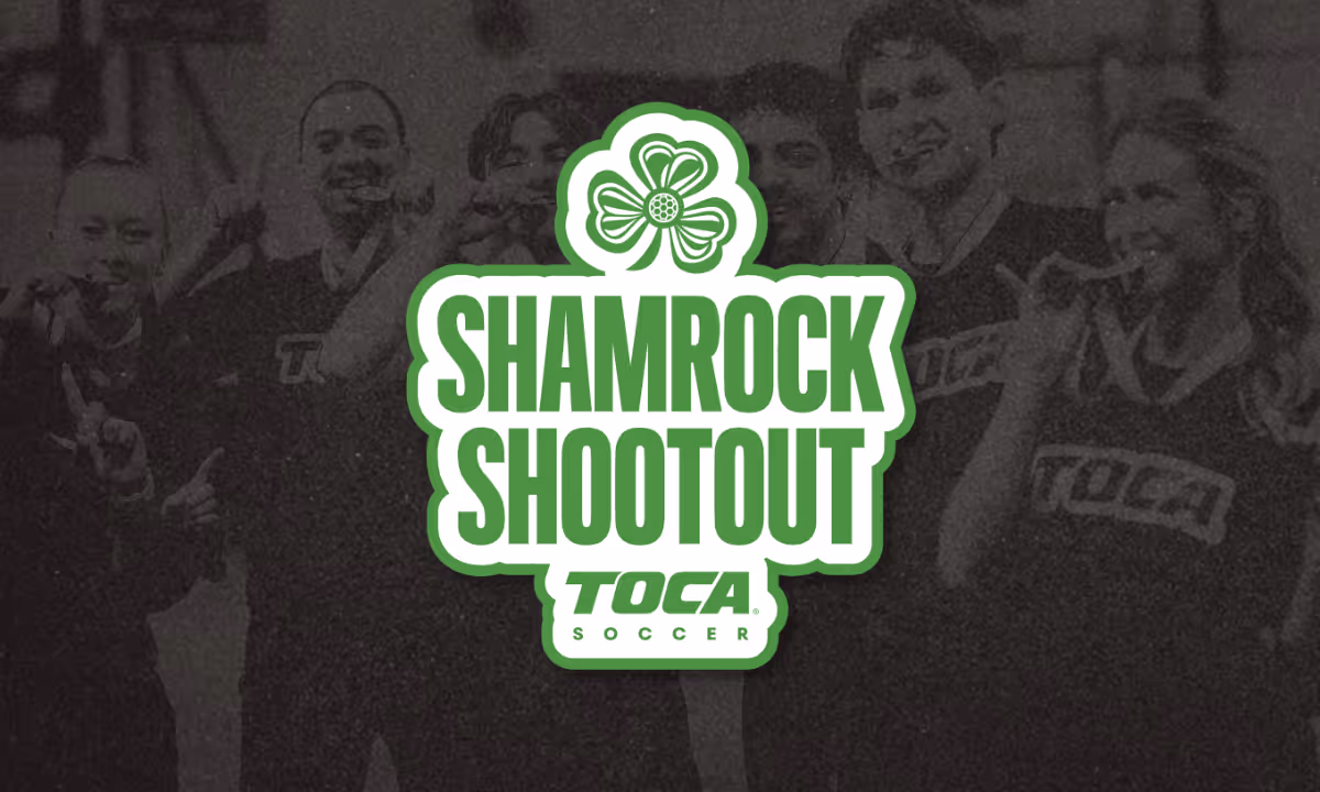 Shamrock Shootout TOCA Soccer spring tournament logo with green shamrock graphic
