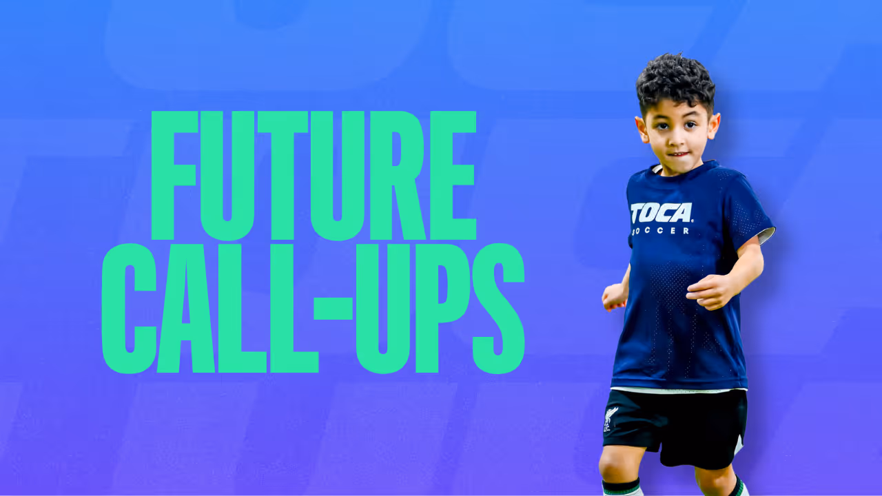 Young TOCA player running on Generations Cup Future Call-Ups category card for born 2015–2020