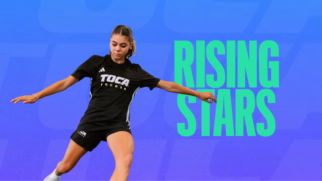 TOCA player kicking ball on Generations Cup Rising Stars category card for born 2008–2014