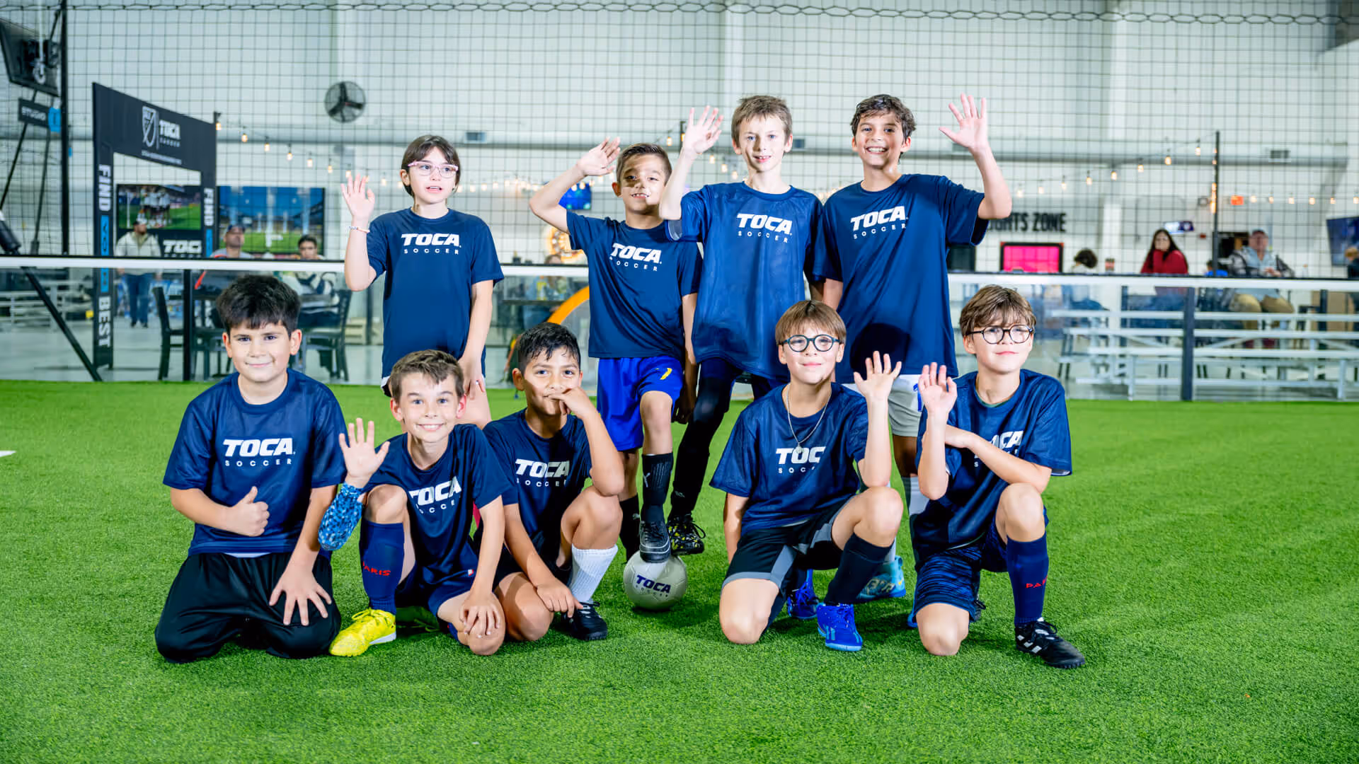 TOCA Multisport kids camp on an indoor soccer field.