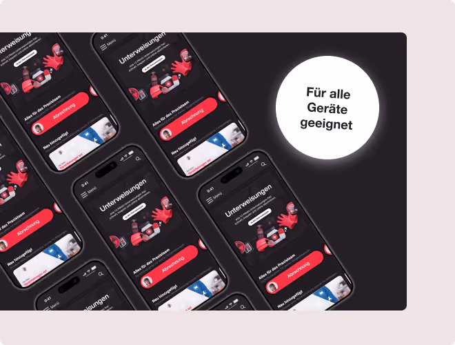Auf der Grafik sind mehrere iPhones mit der geöffneten Crocodile Applikation zu sehen. Ein Badge sagt "Für alle Geräte geeignet"