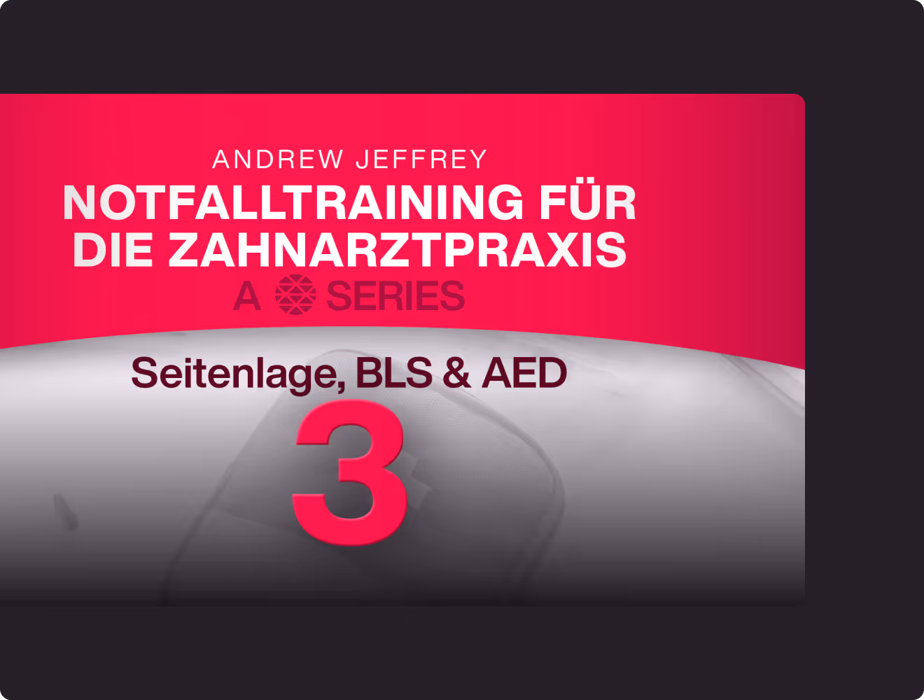 Eine Grafik zum dritten Teil des Crocodile Notfalltrainings für Zahnarztpraxen zum Thema Seitenlage, BLS & AED.