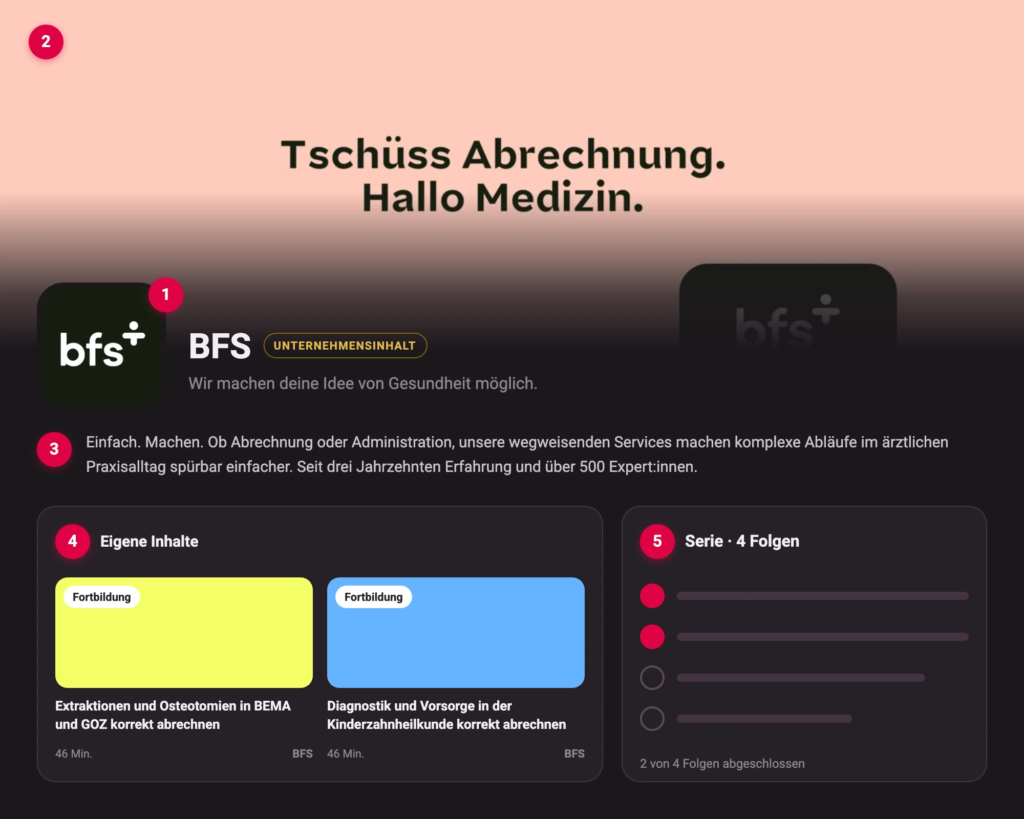 Beispiel eines Unternehmenskanals auf Crocodile mit Logo, Titelbild, Beschreibung, eigenen Inhalten und einer Serie