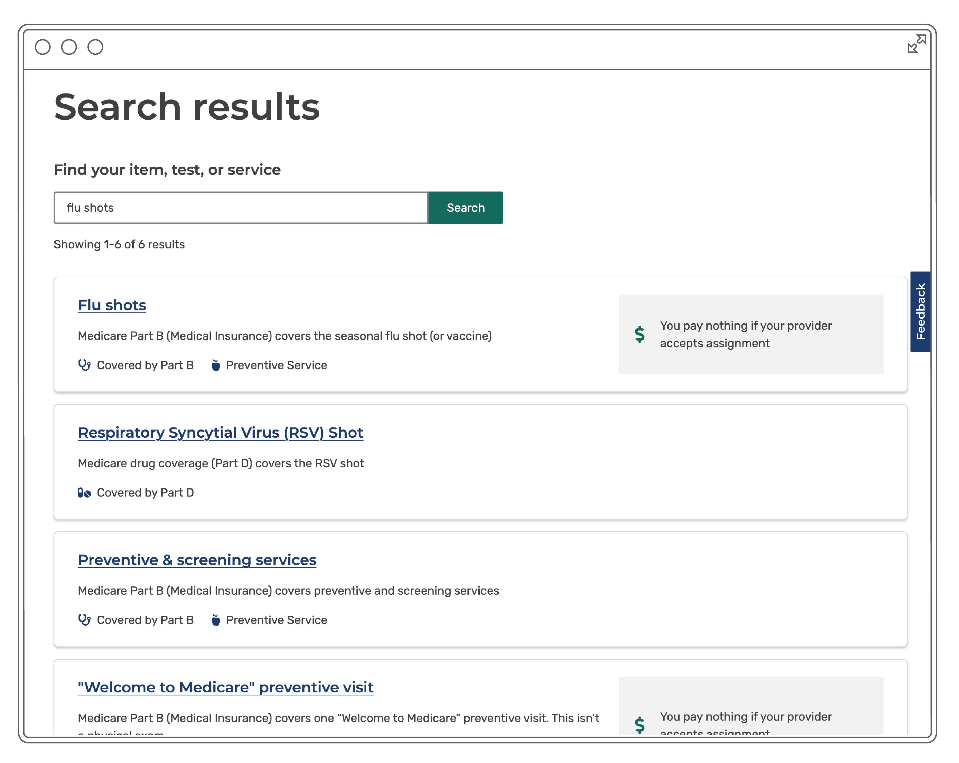 Keyword search for 'flu shots'