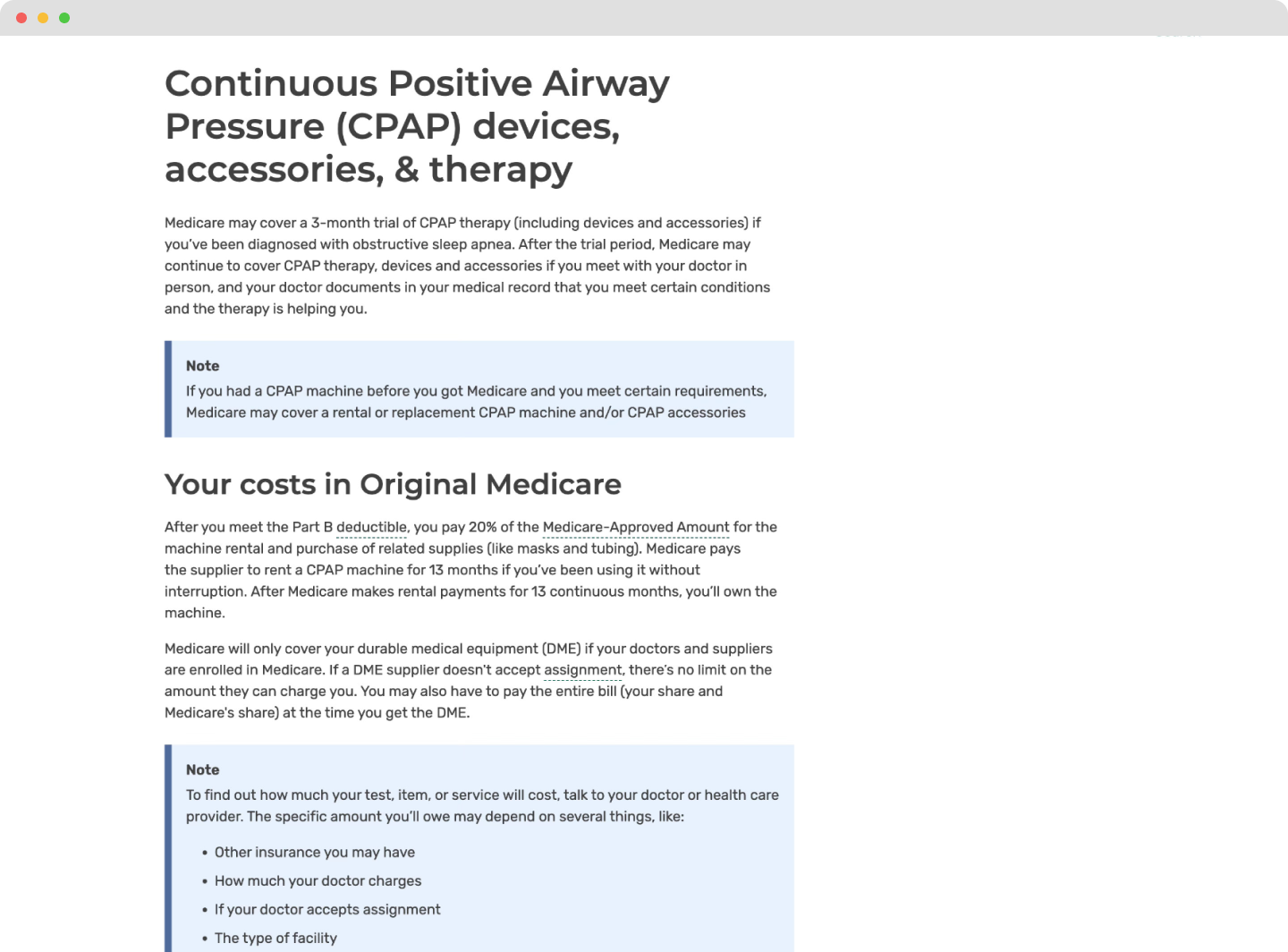 CPAP page on the old website