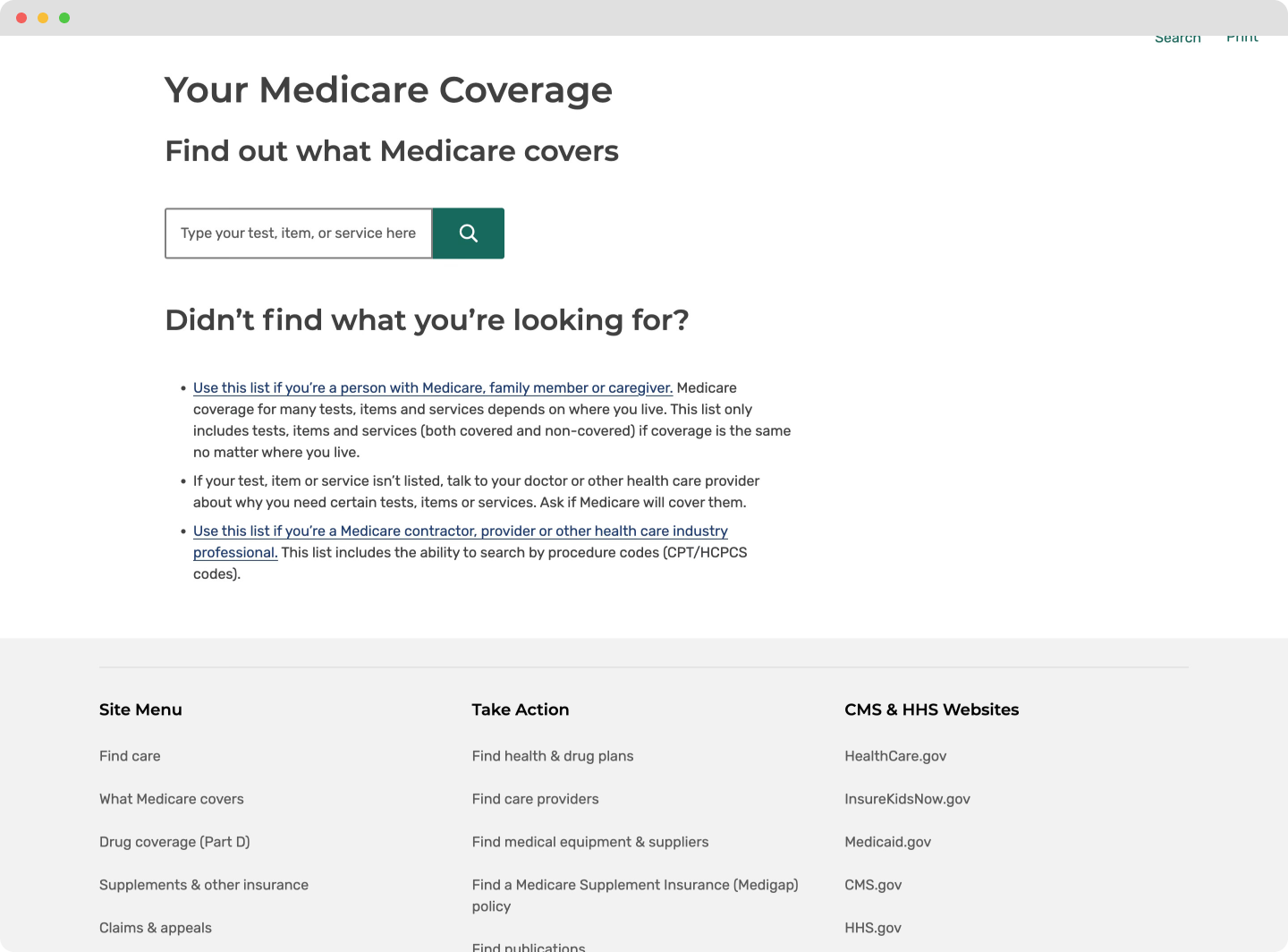 Landing page with search box