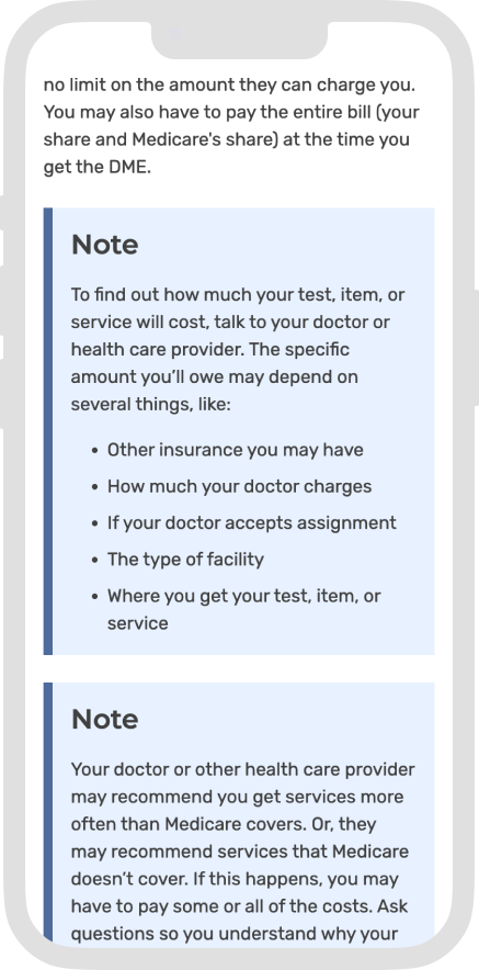Mobile device with 2 disclaimer notes