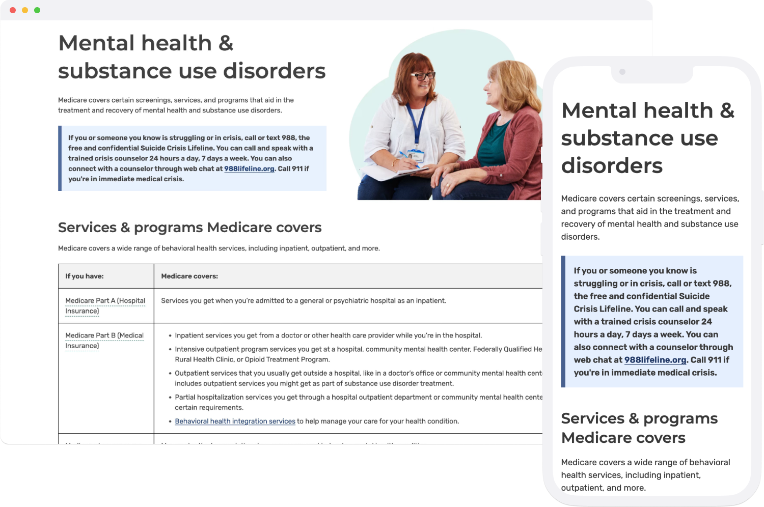 Webpage about mental health on 2 devices