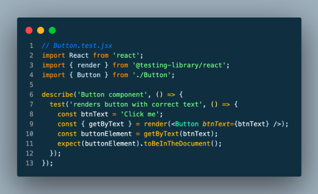 Component Unit Test Code Example