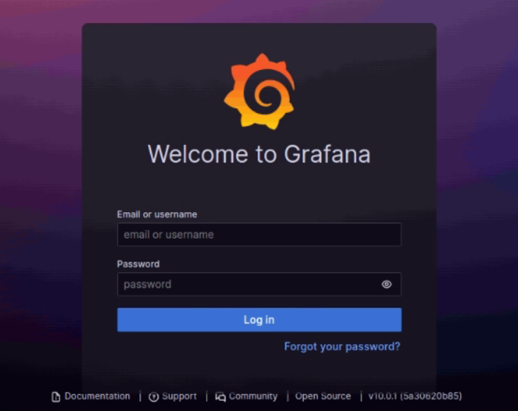 Grafana login Interface