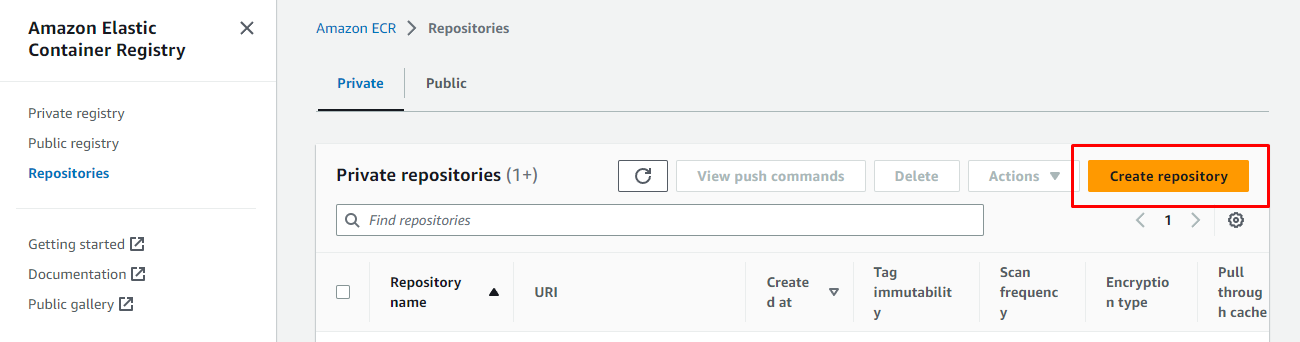 creating a new repository in AWS ECR