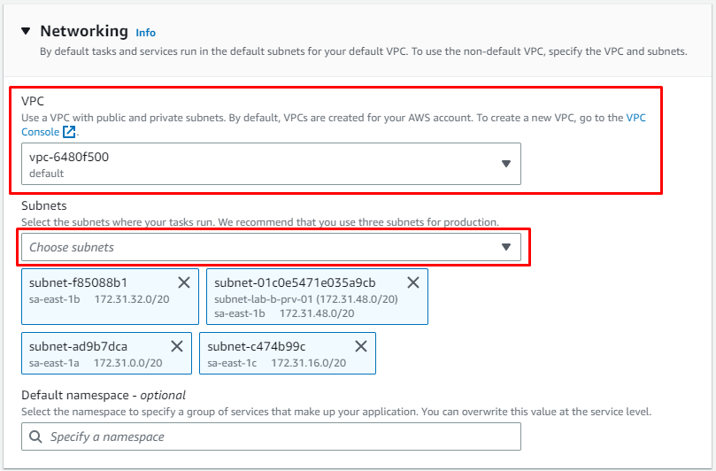 AWS ECS Cluster Settings User Interface