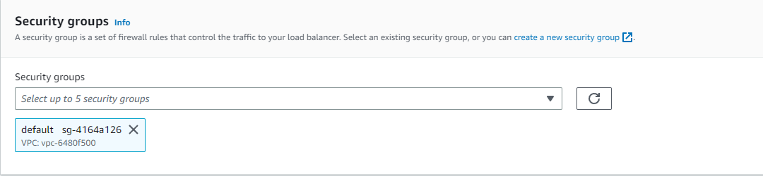 AWS EC2 Load Balance Security Groups Settings Interface