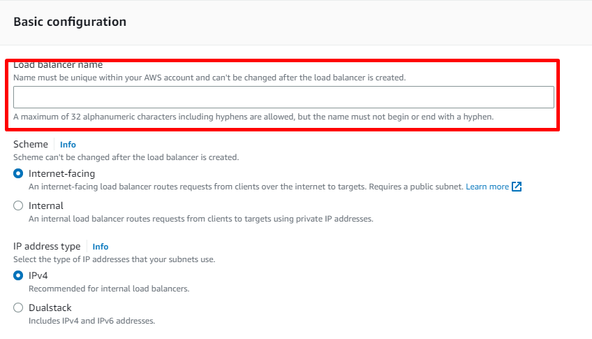 EC2 Load Balancer Basic Configuration User Interface