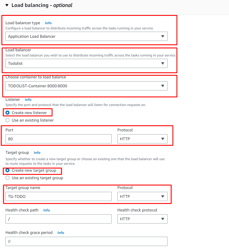 Create AWS ECS load balancing Settings User Interface