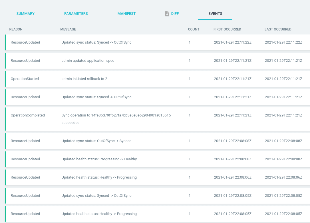 Events tab
