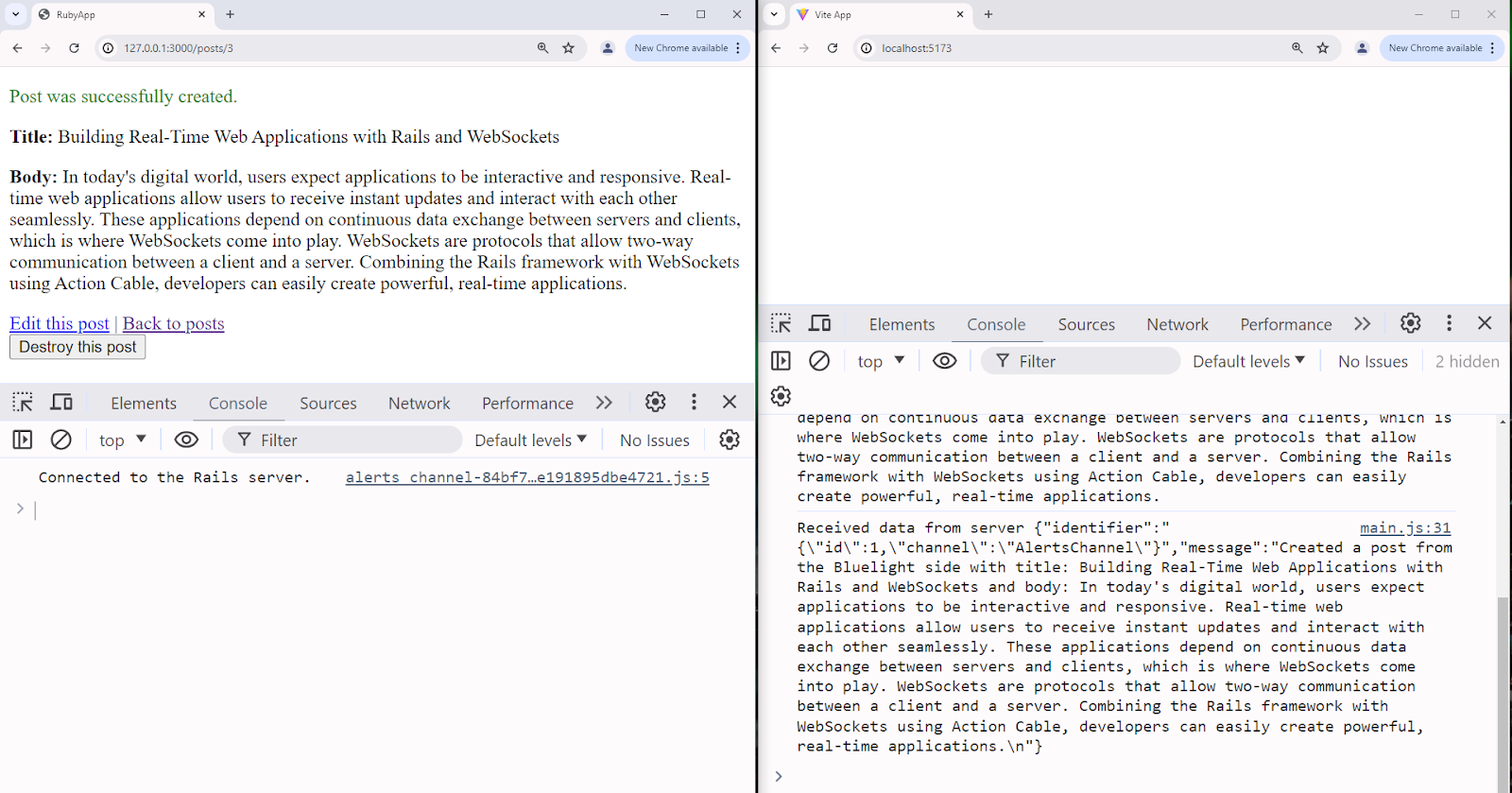 Vite client console UI