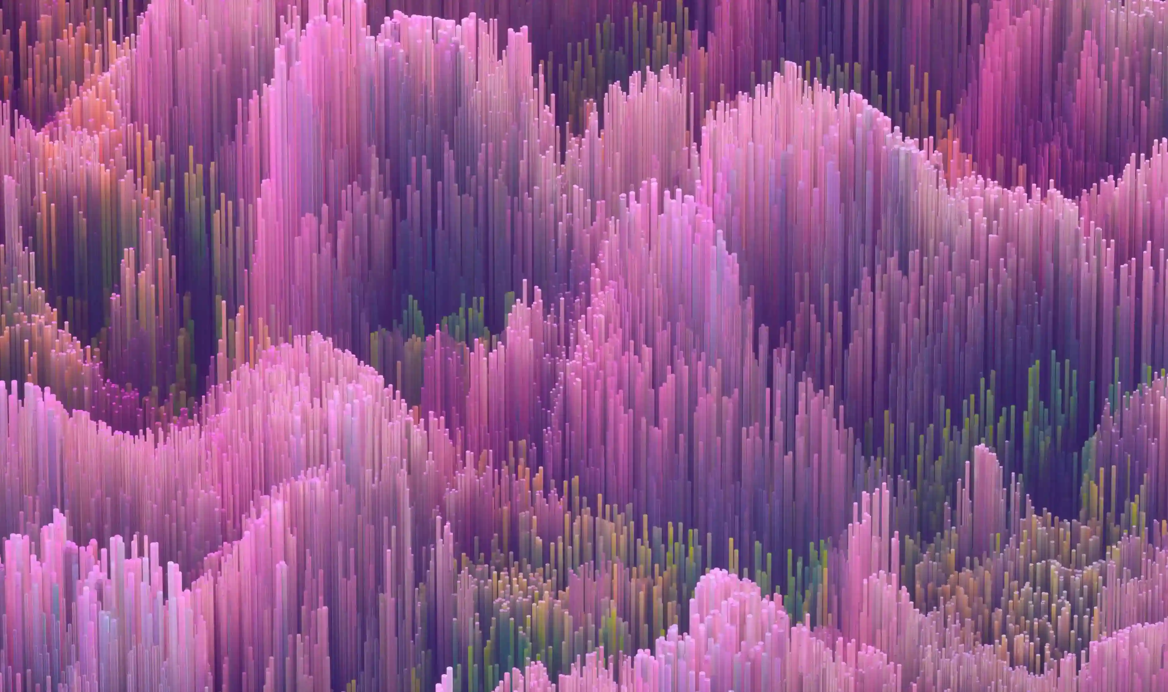 3D render of purple columns and unique terrain