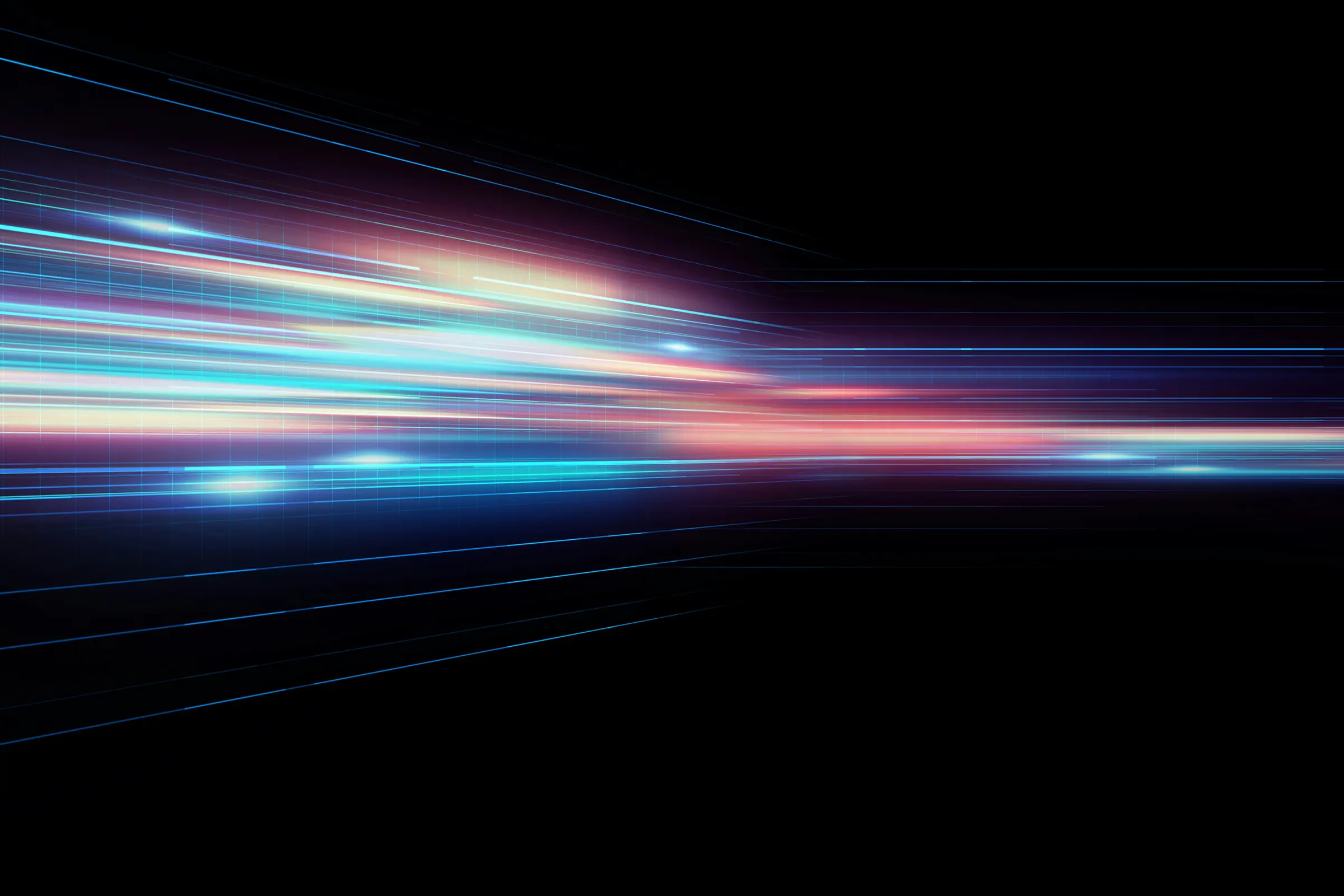 Blue and pink light streaks blurred horizontally on a black background suggesting speed or data flow.