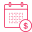 Icon of a calendar with a red clock symbol on the bottom right corner.