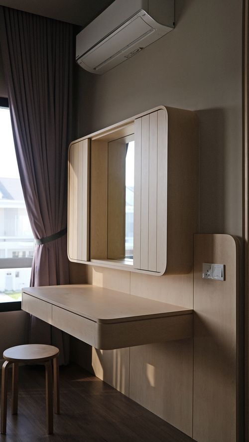 a wooden cabinet with shelves and table top