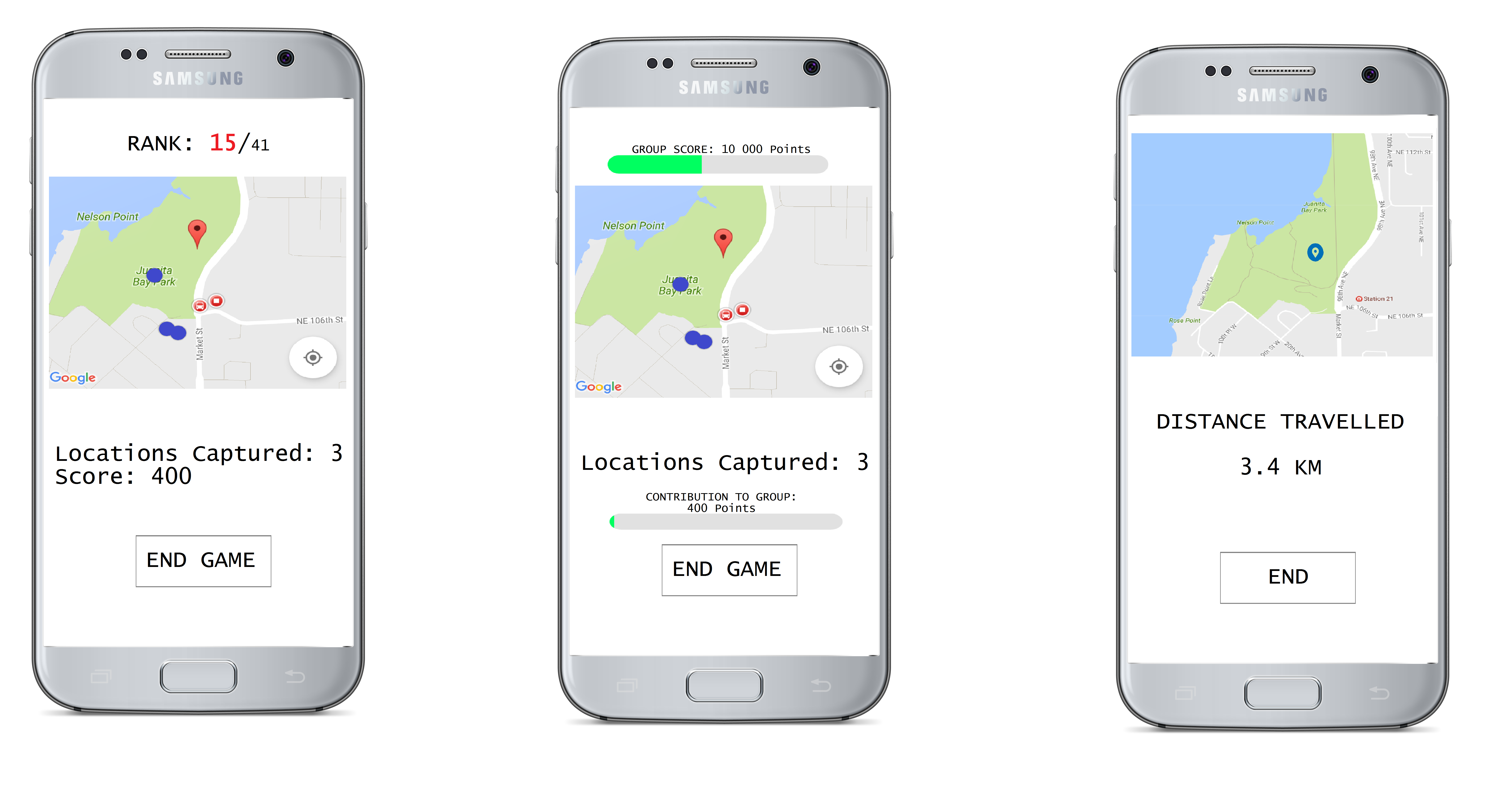 A mobile preview of different gamification elements used for daily walks