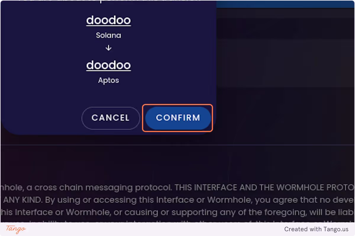 Confirm the transfer on the site and in your Solana wallet.