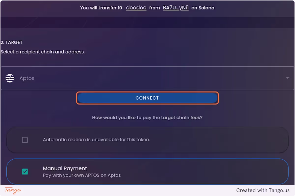 Click on CONNECT and connect your Pontem Wallet.