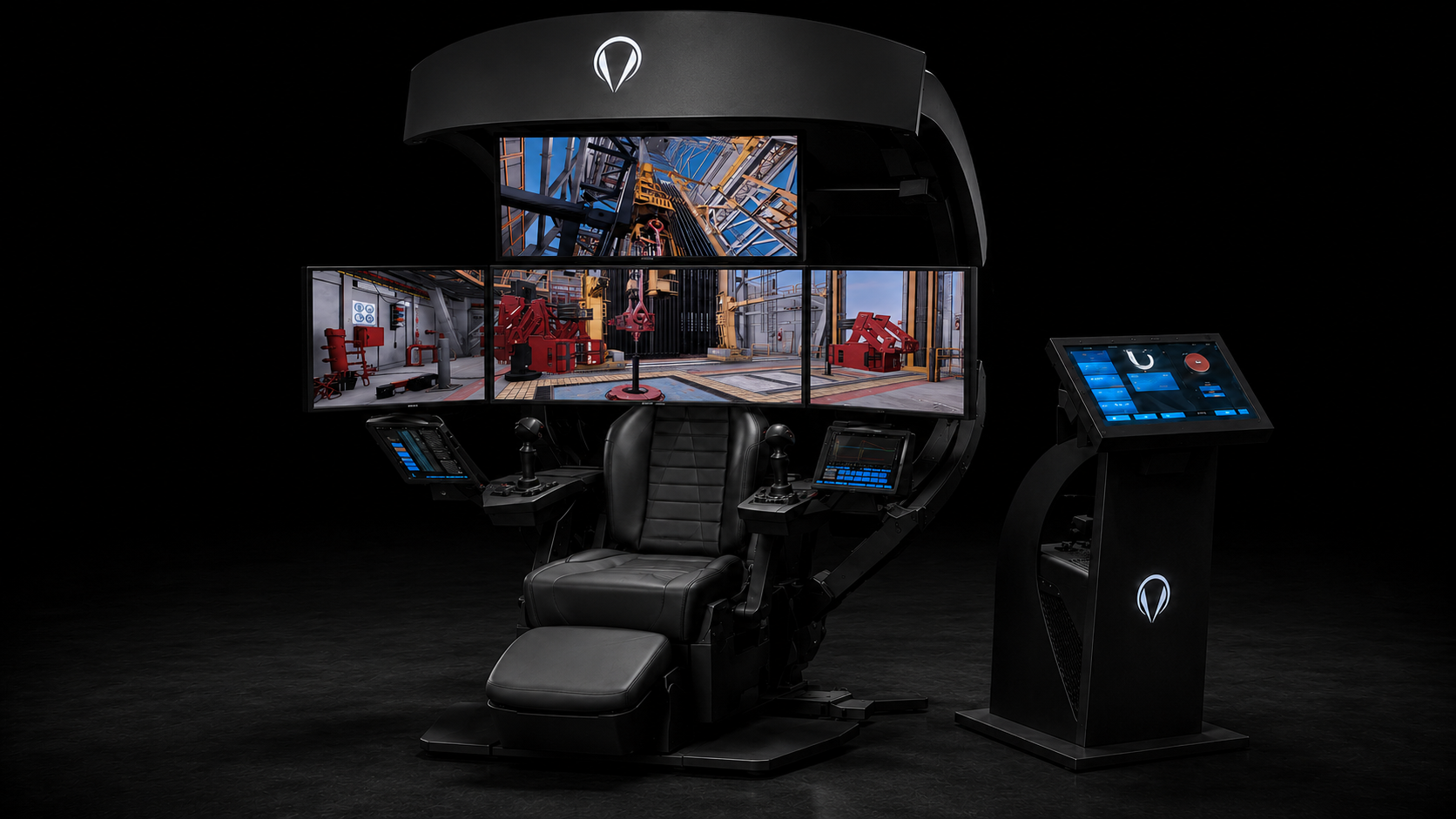 Front view of the Endeavor X2 four-display monitor configuration