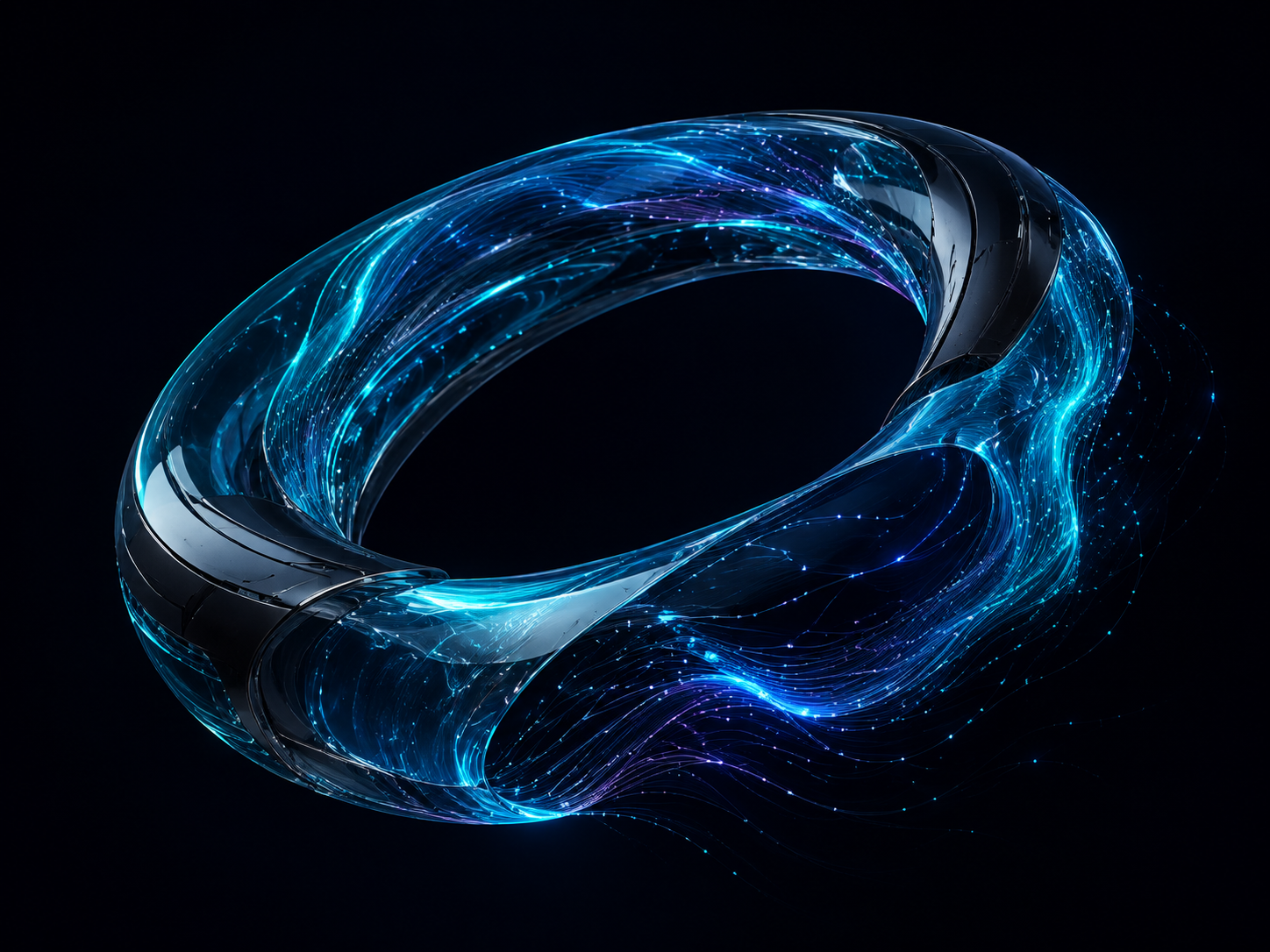 Abstract continuous loop of flowing cyan and violet data, visualizing a live runtime physics engine.