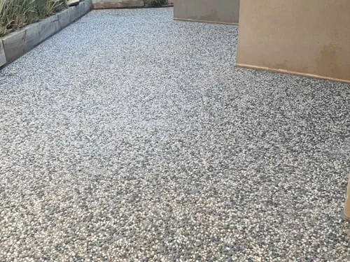 Exposed aggregate concrete patio