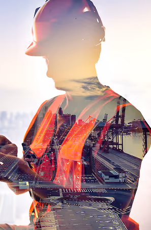image of a contractor superimposed over a jobsite