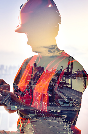image of a contractor superimposed over a jobsite