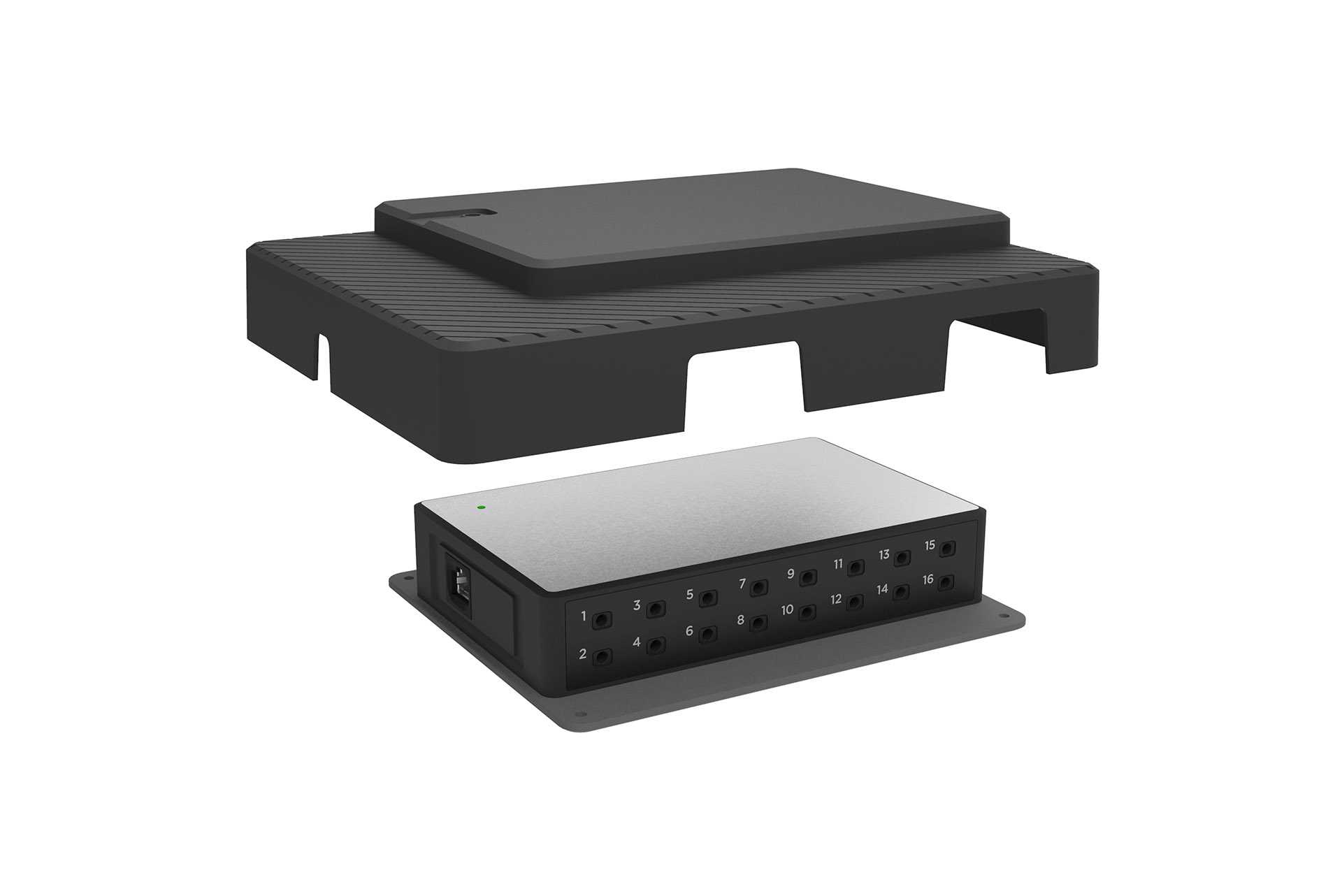 A render showing the outer waterproof enclosure superimposed above VERO itself.