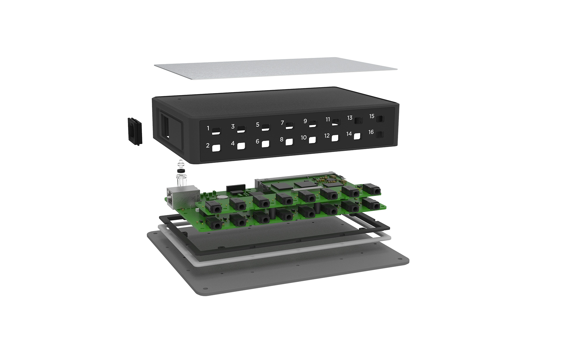 An exploded render of VERO's internal components.