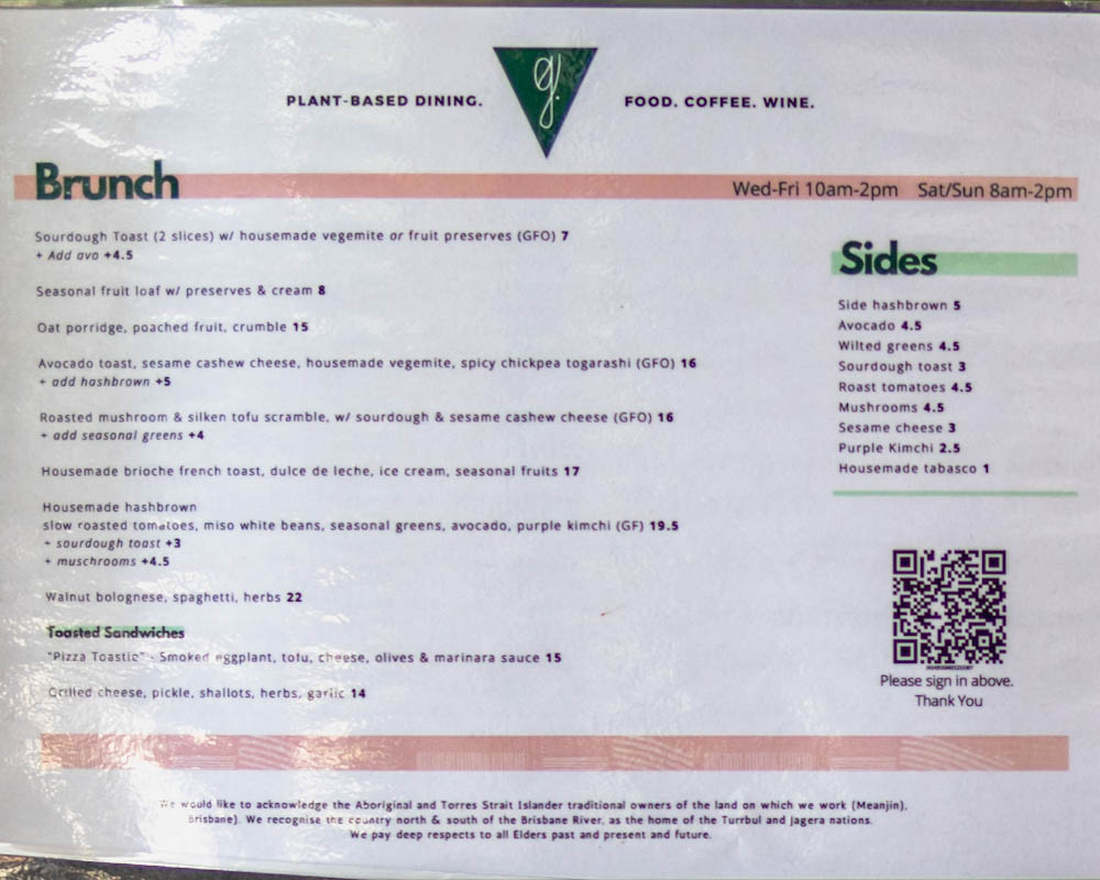 Brunch menu