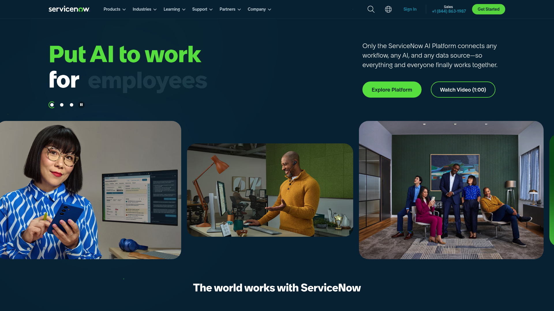ServiceNow enterprise platform landing page