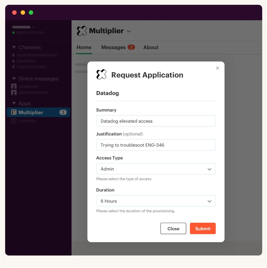 Self-service access requests via Slack make it easy for your employees to get access to what they need without leaving Slack.
