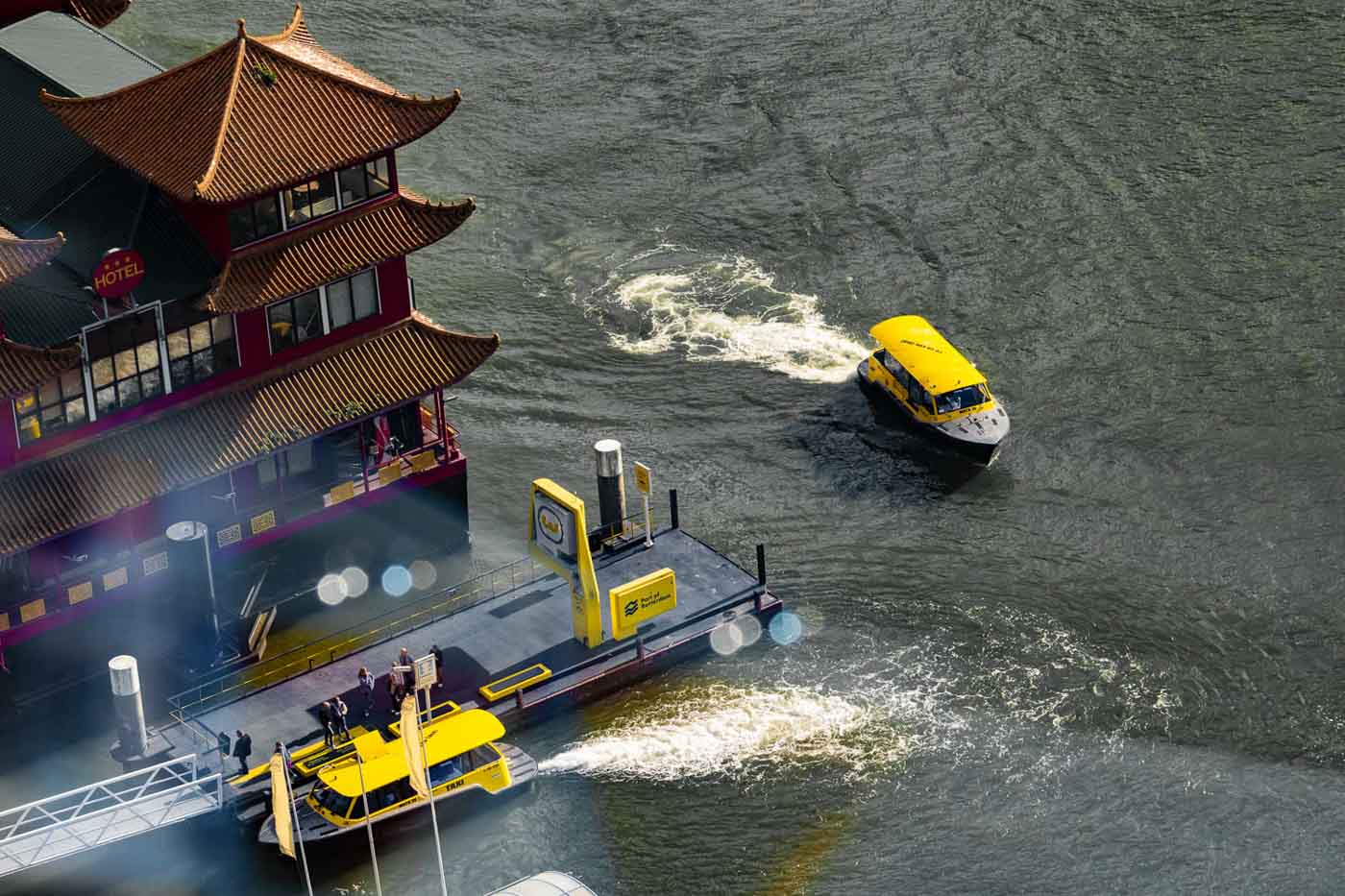 Picture of two watertaxis at a jetty in Rotterdam
