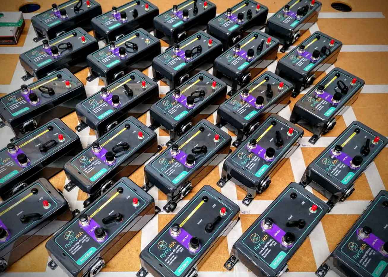 Picture of several Flying Fish data collecting boxes for the Watertaxi Operations System