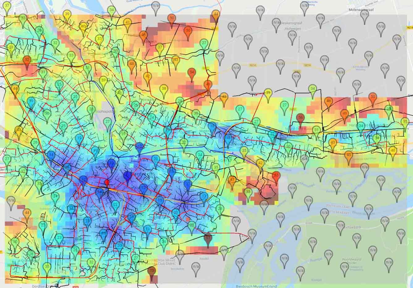Screenshot of the rapid mobility analysis of the Drechtsteden region