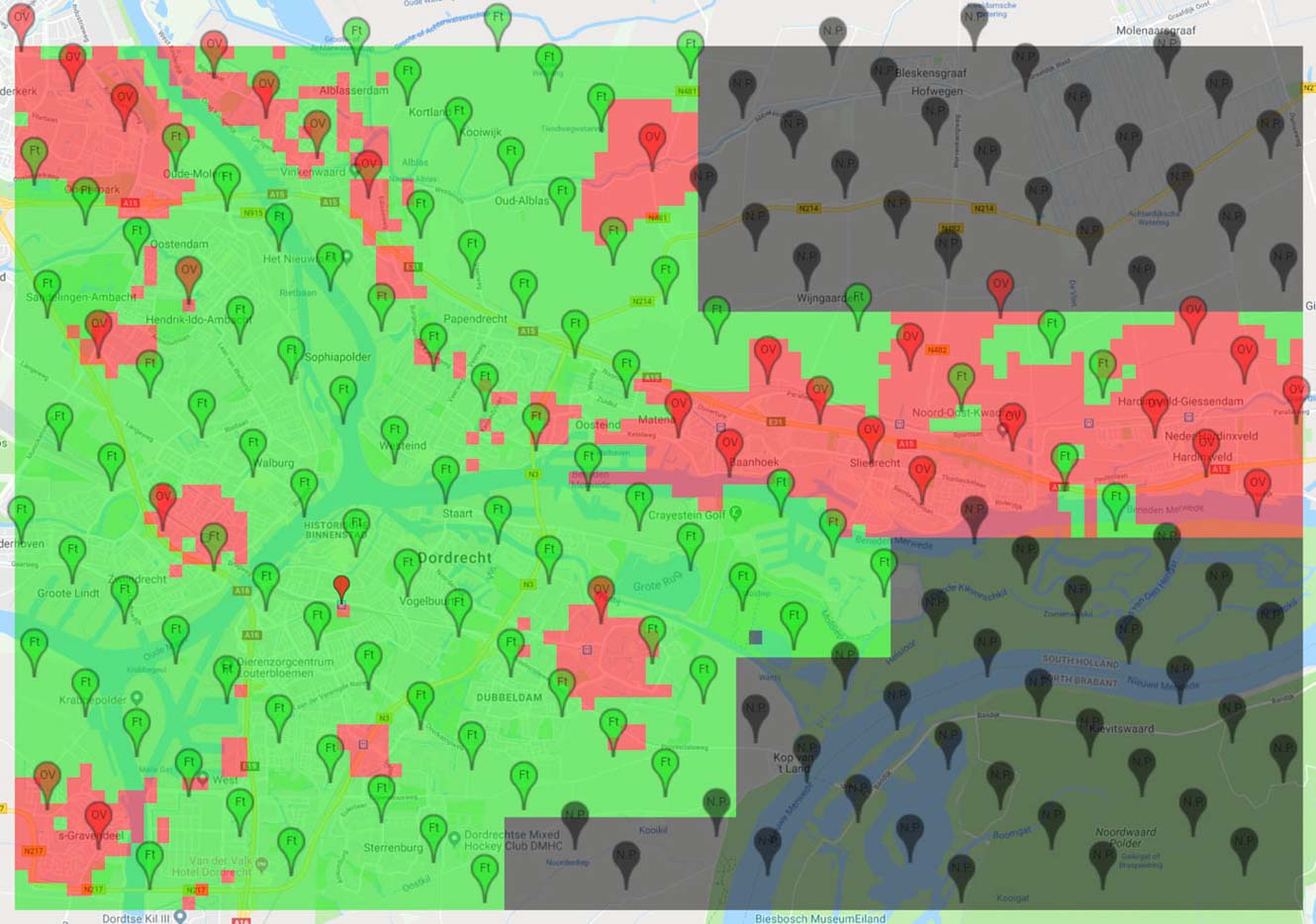Screenshot of the rapid mobility analysis of the Drechtsteden region