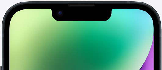 Smartphone ekranının üst kısmı, küçük bir kamera ve sensörlerle siyah çerçeve içinde.