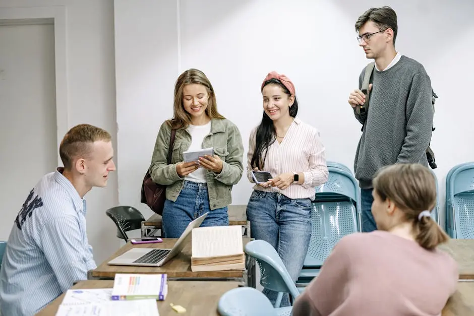 Students actively taking part in an English class