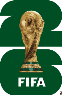 FIFA World Cup trophy with the text FIFA below it on a green and white background.