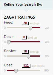 Zagat filter settings