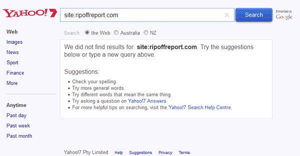 Ripoff Report De-Indexed In Australia's Yahoo!7